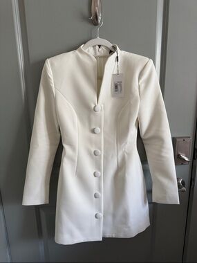 Structured White Button-Front Mini Dress